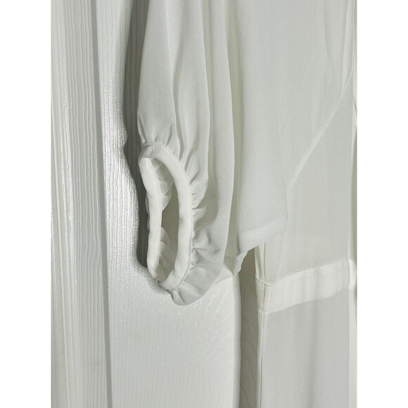 Womens Kimono Coverup 100% Sheer Polyester Size S/M White Tie Front - Picture 6 of 8